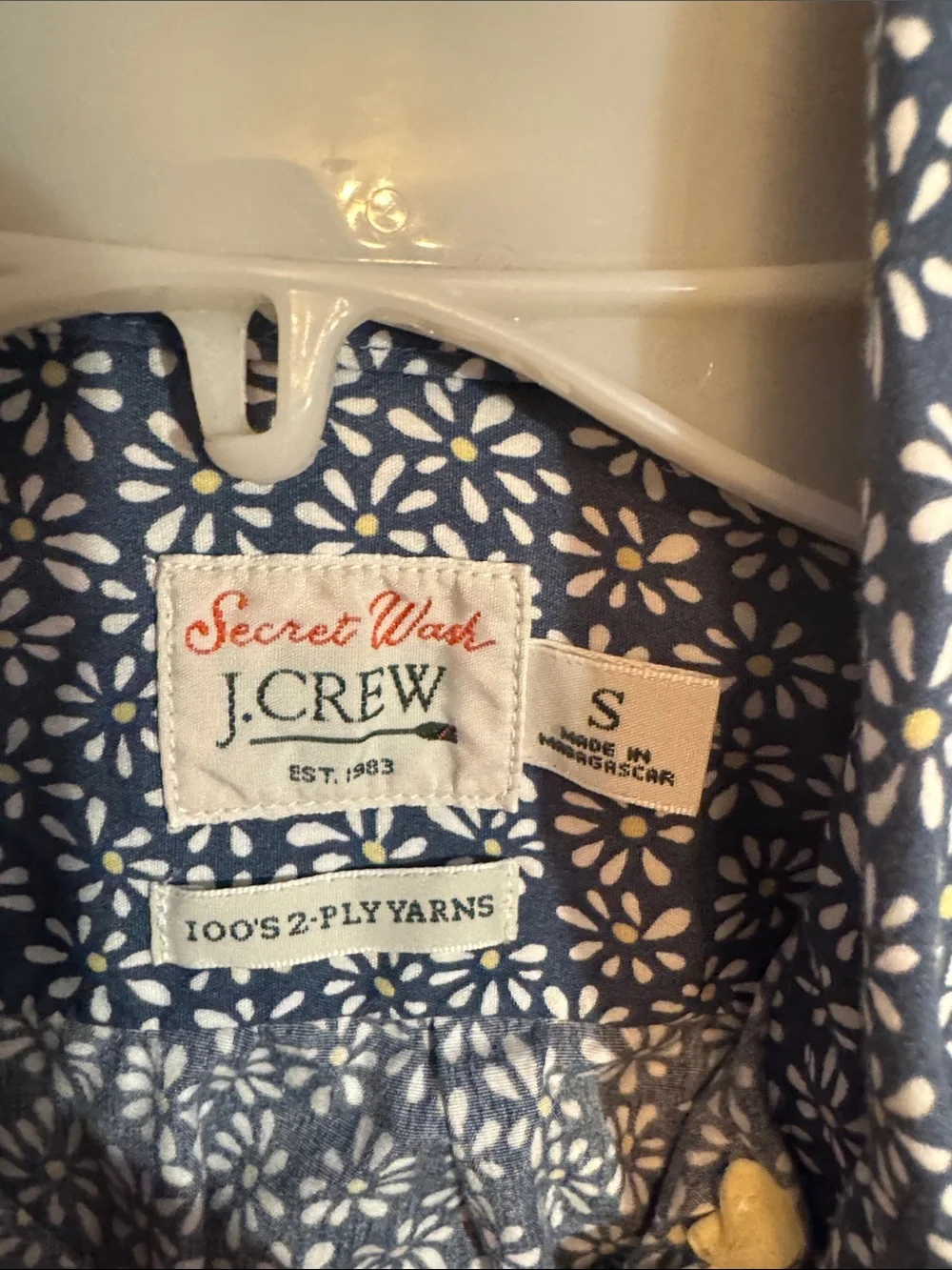 J. Crew Navy Button-Down Shirt with White Micro Floral Print